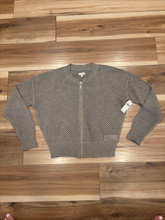Pilcro Sweaters - Pilcro Gray Open-Weave Zip Front Cardigan